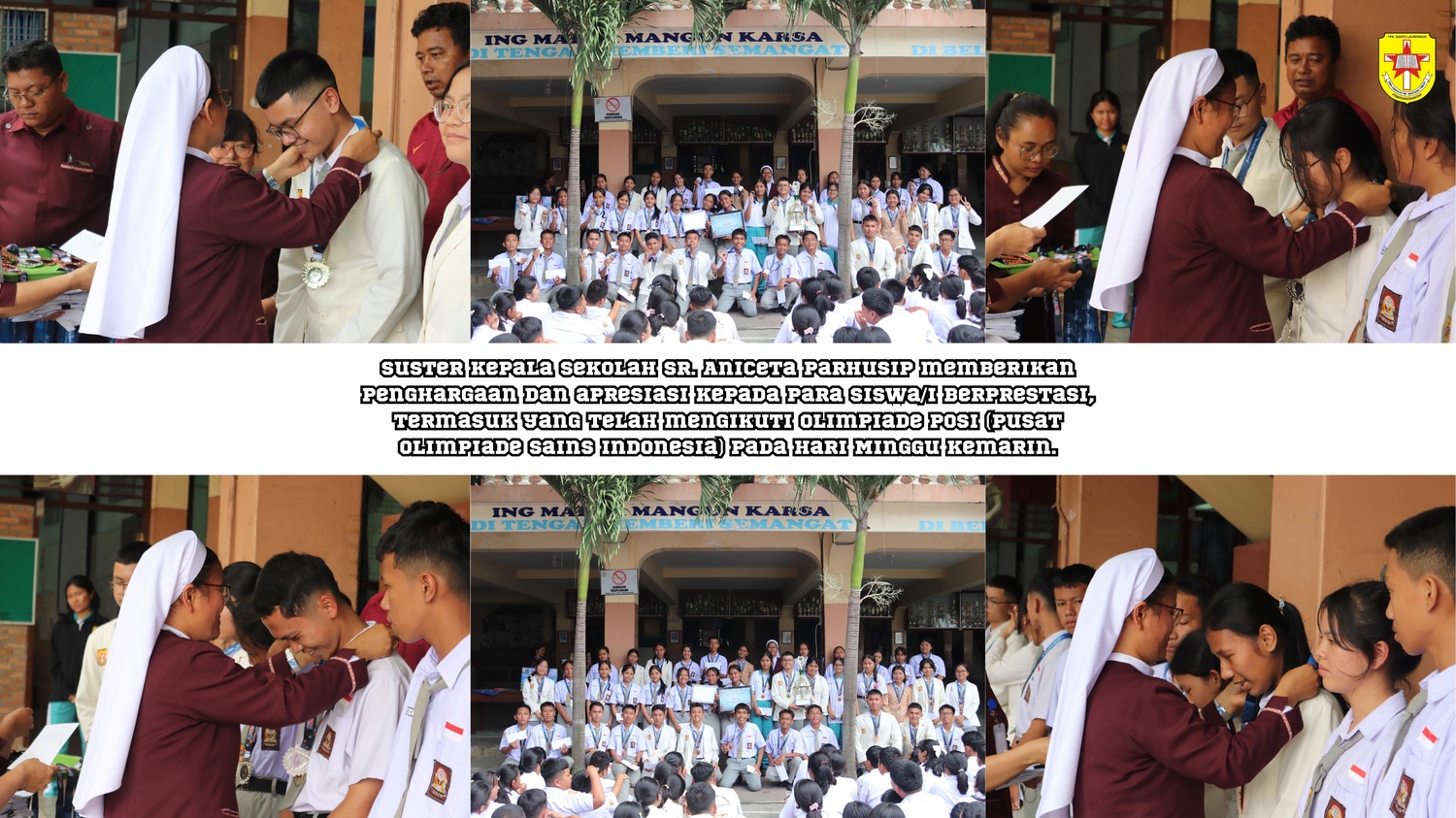 Hari ini, Suster Kepala Sekolah Sr. Aniceta Parhusip memberikan penghargaan dan apresiasi kepada para siswa/i berprestasi, termasuk yang telah mengikuti Olimpiade POSI (Pusat Olimpiade Sains Indonesia) pada hari Minggu kemarin.👏✨