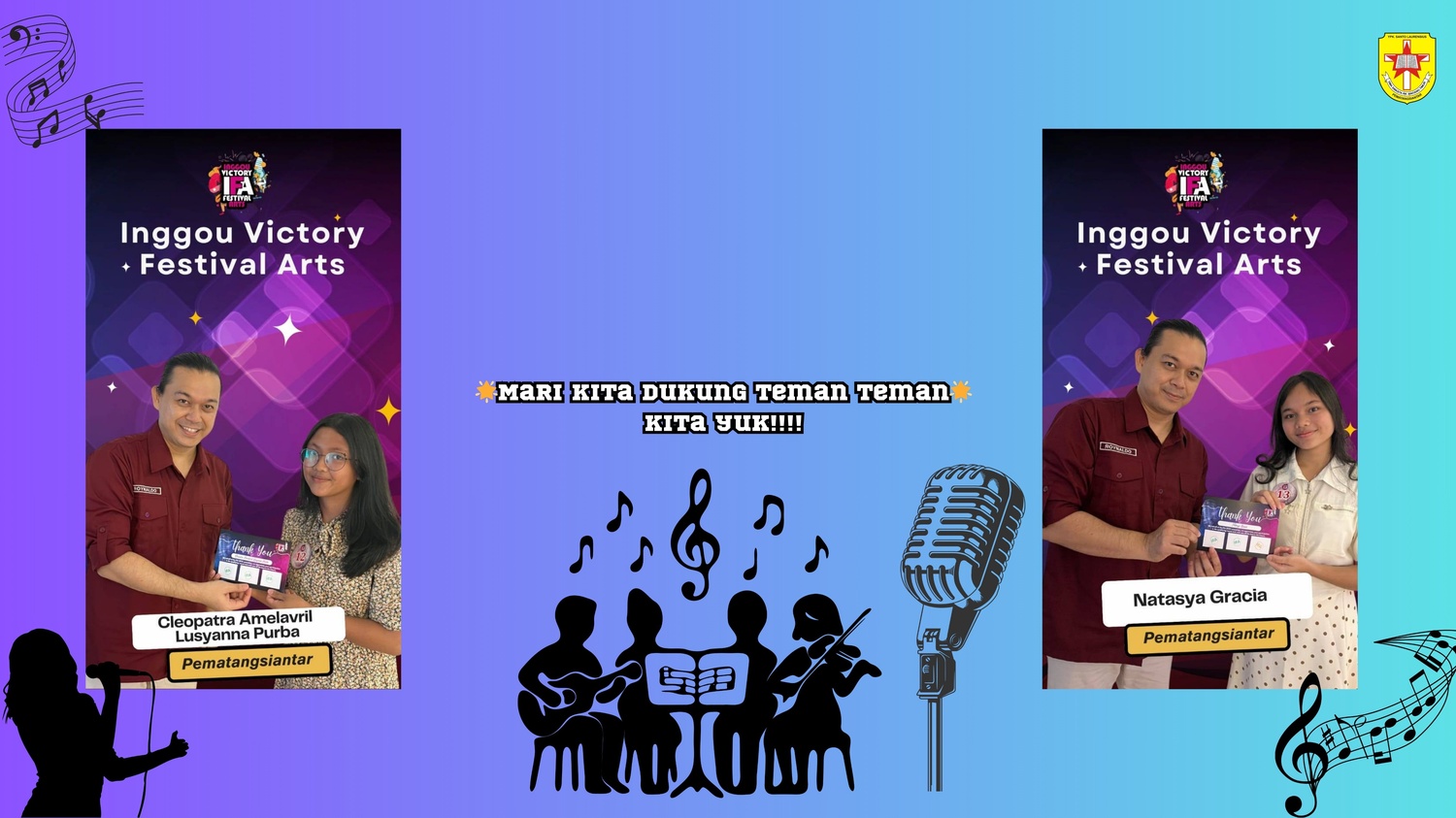 Siswa kami, Natasya Gracia (XI Vinsensius 1) dan Cleopatra A. L. Purba (XI Agustinus 1) dari SMA Swasta RK Bintang Timur Pematangsiantar, berhasil masuk sebagai Finalis Tingkat SMA dalam Lomba Menyanyi Solo IFA (Inggou Victory Festival Arts) 2025! 🌟🙌